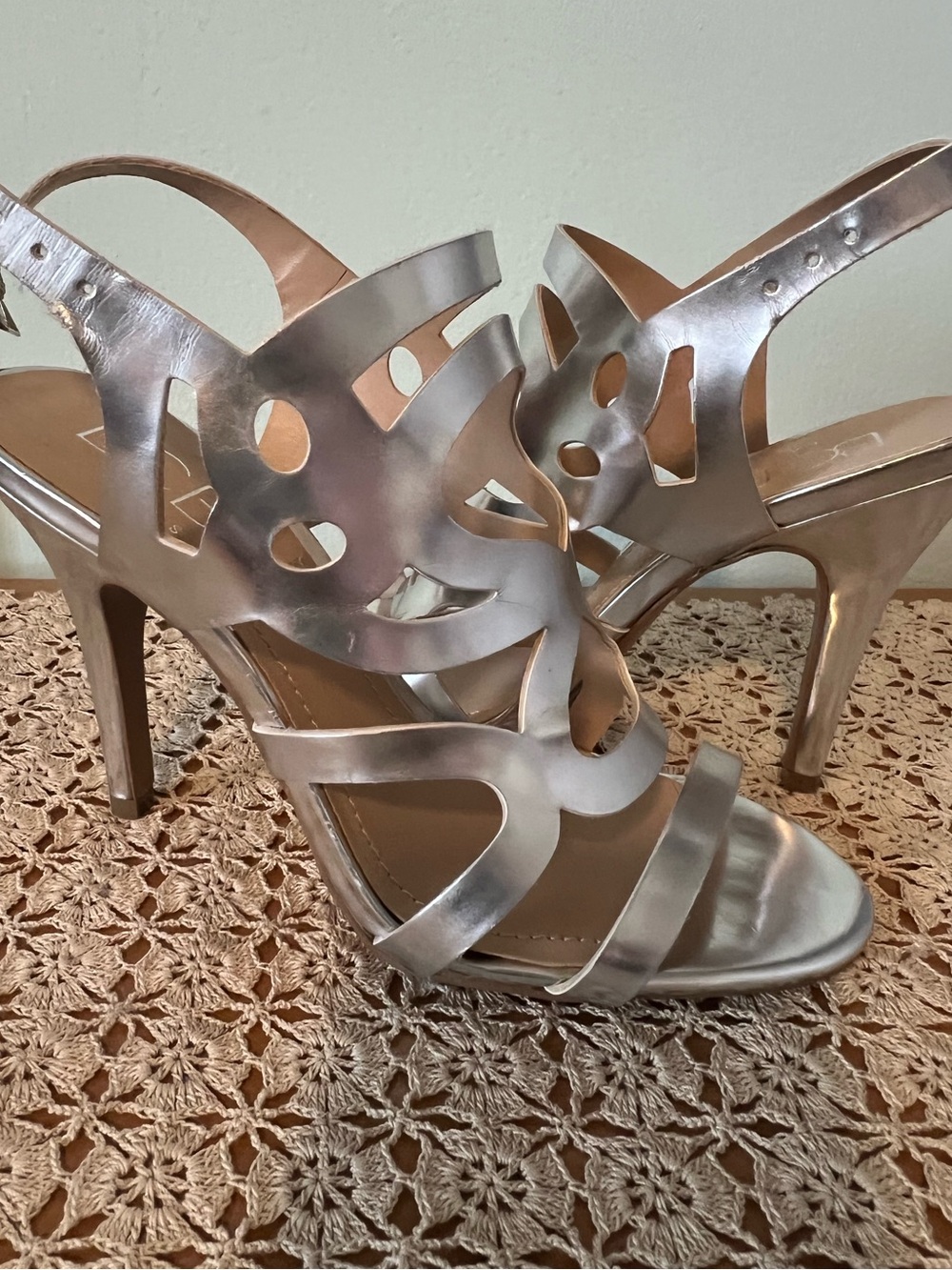 BCBG Silver Cutout Slingback High Heels